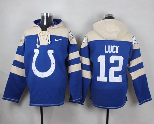 Nike Colts #12 Andrew Luck Royal Blue Player Pullover NFL Hoodie - Click Image to Close